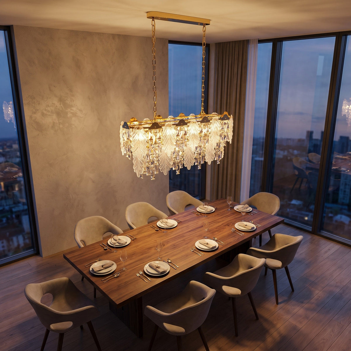 Elara Gold Kristal Cam Dİkdörtgen Avize - Elmas AydınlatmaAydınlatma